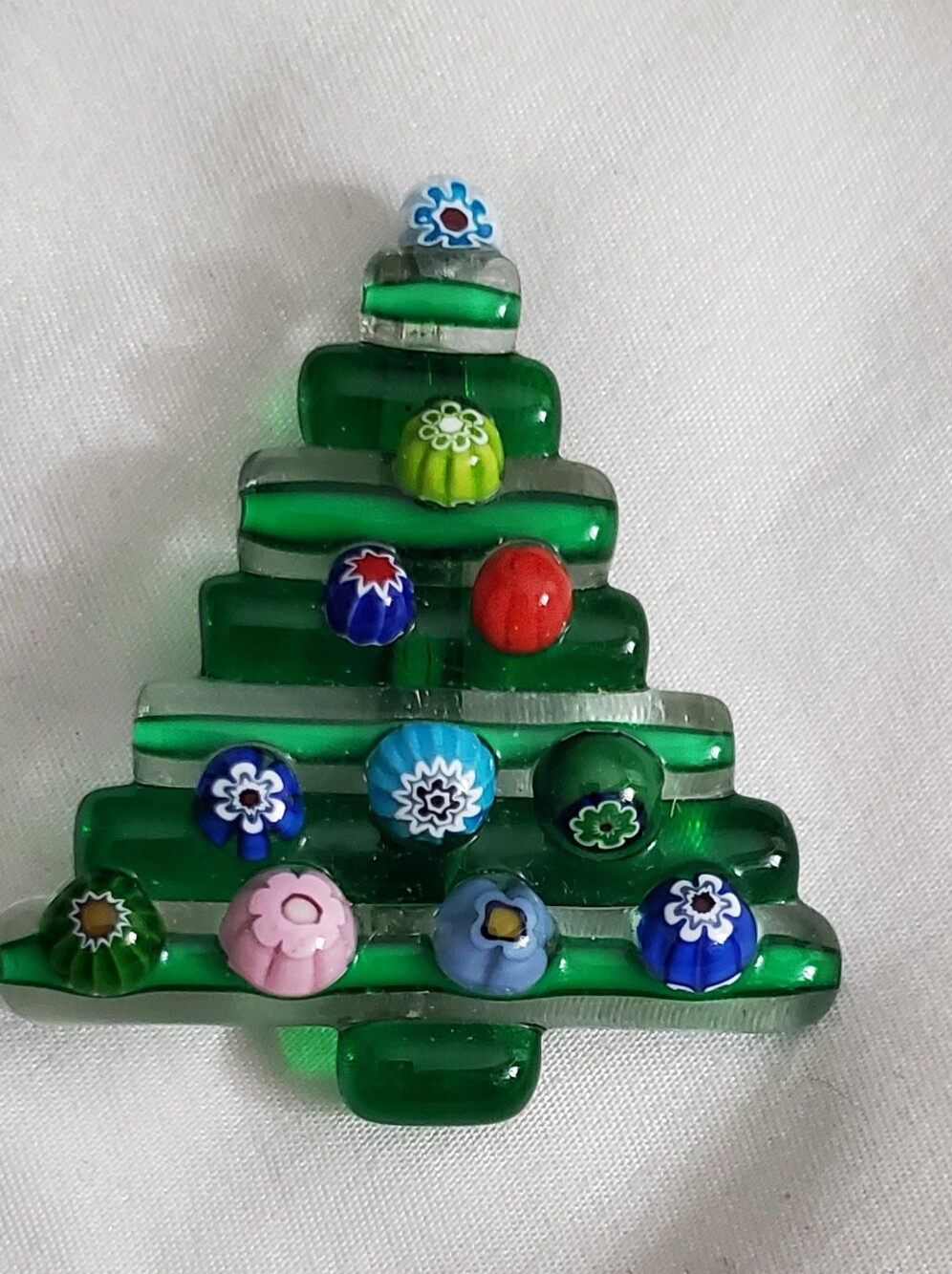 Vintage Colorful Millefiori Glass Christmas Tree Brooch Italy 3D Holiday